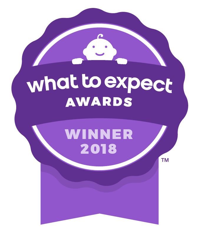 A purple badge with a baby icon at the top, featuring the text what to expect AWARDS WINNER 2018.